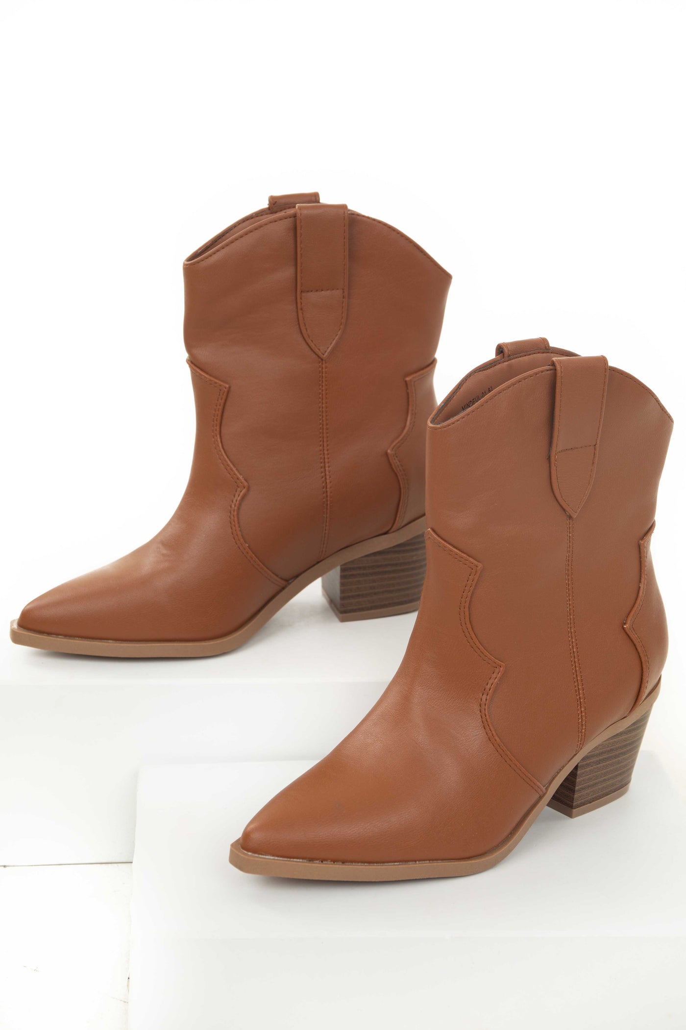 Caramel Pleather Pointed Toe Western Booties