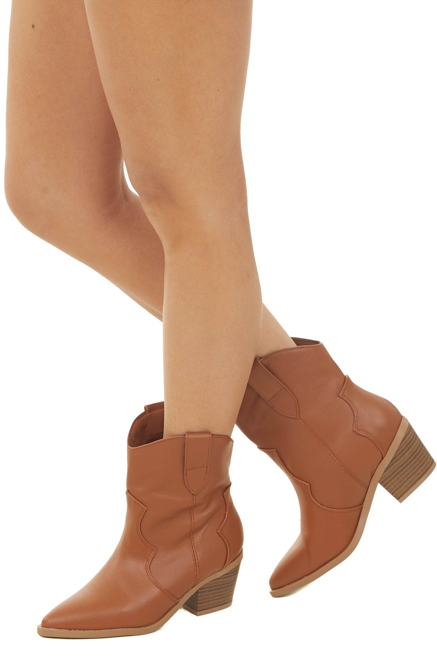 Caramel Pleather Pointed Toe Western Booties