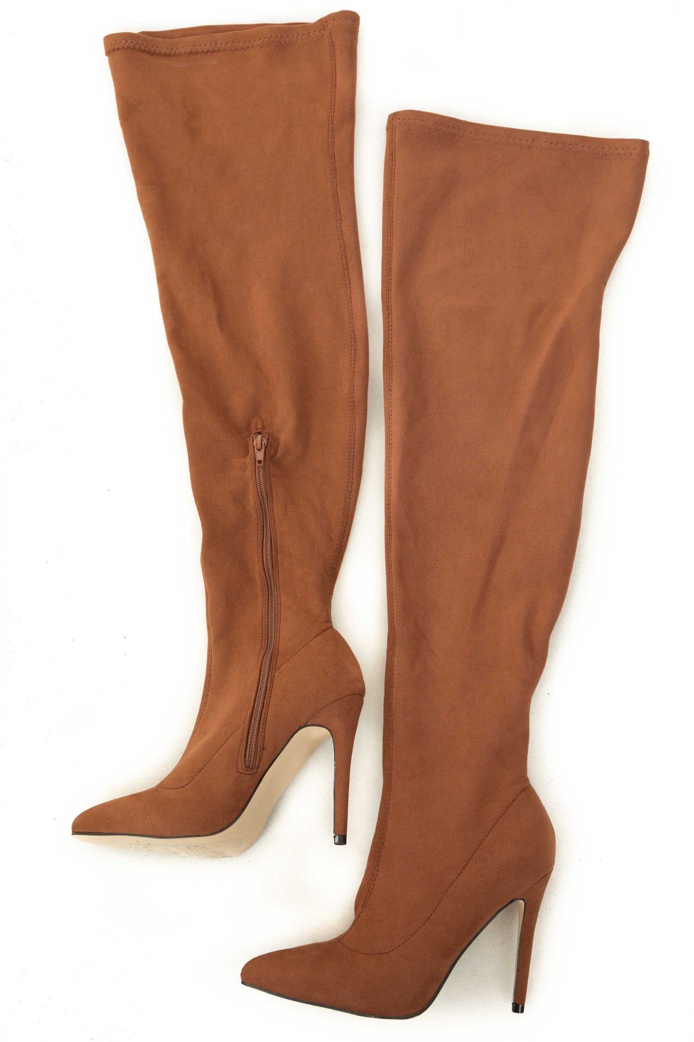 Caramel Suede Over the Knee Stiletto Heel Boots