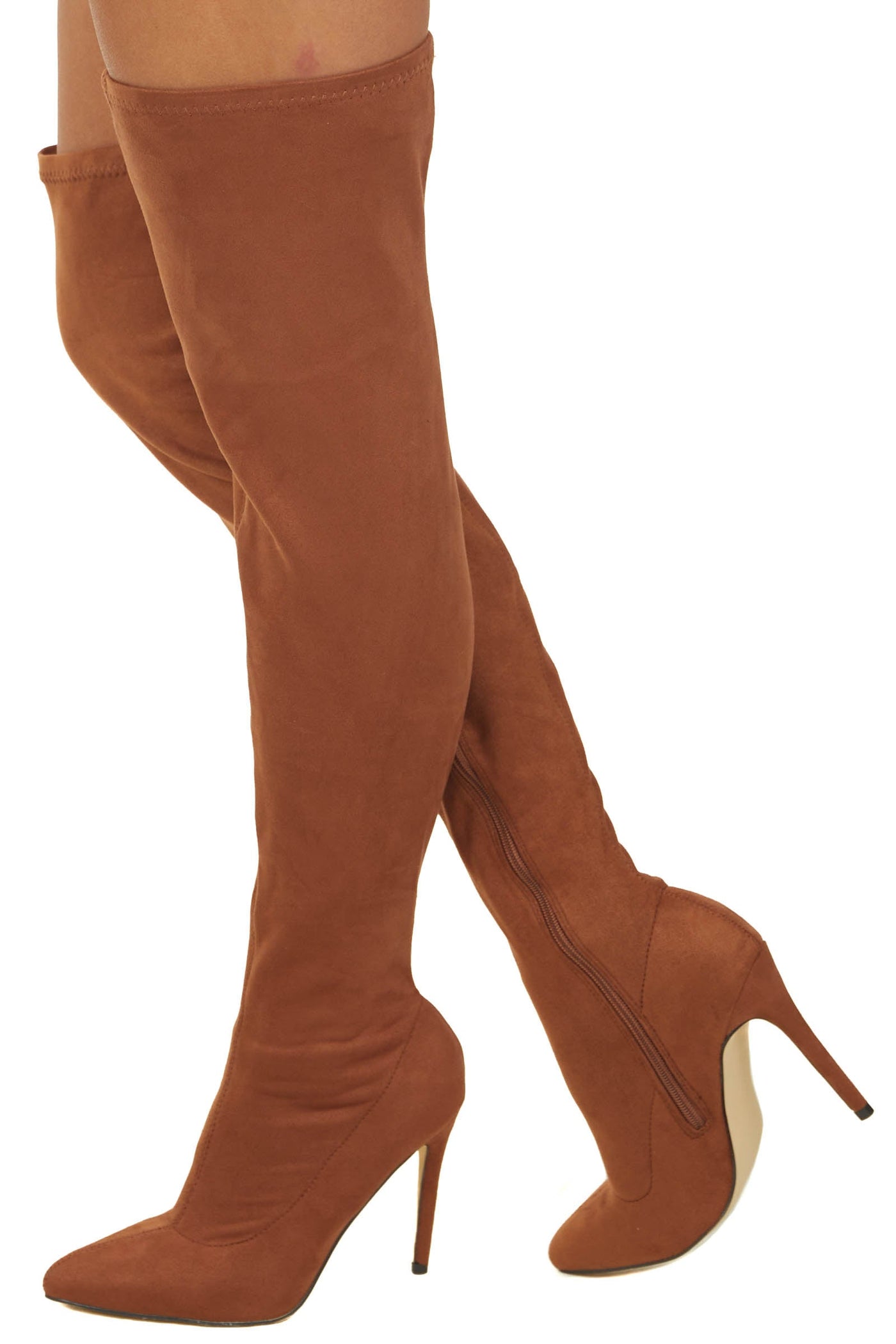 Caramel Suede Over the Knee Stiletto Heel Boots