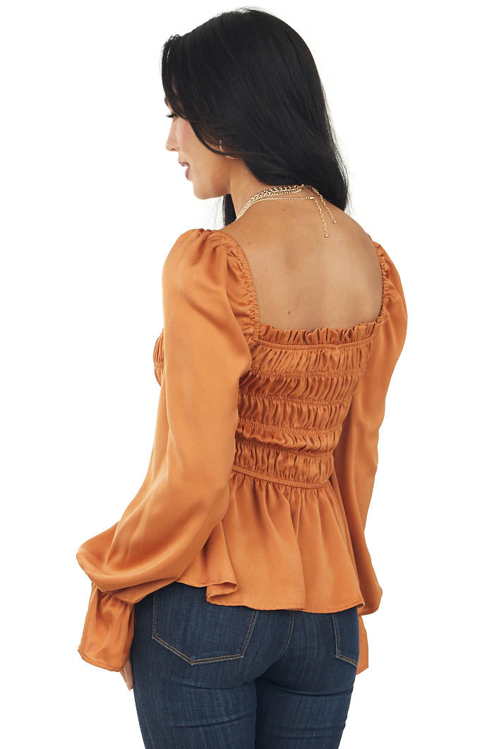 Carmel Smocked Peasant Sleeve Ruffle Blouse