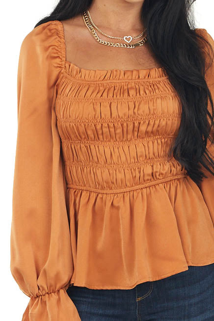 Carmel Smocked Peasant Sleeve Ruffle Blouse
