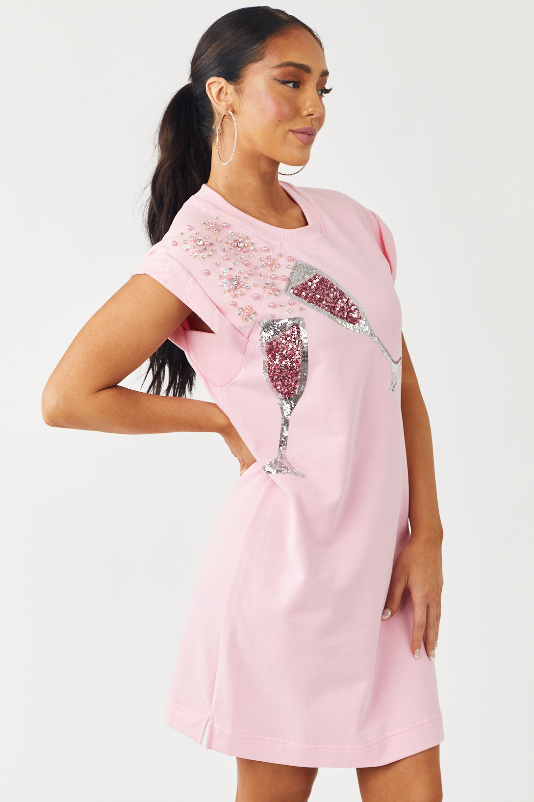 Carnation Beaded Sequin Champagne Graphic Dress