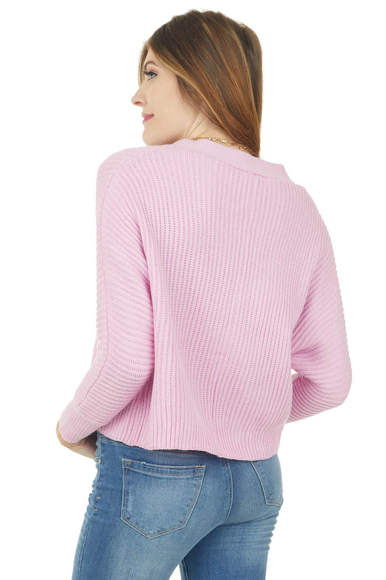 Carnation Dolman Sleeve Ribbed Knit Cardigan