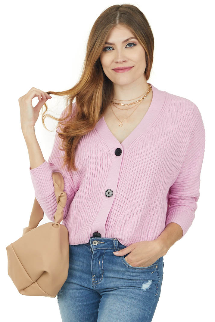 Carnation Dolman Sleeve Ribbed Knit Cardigan