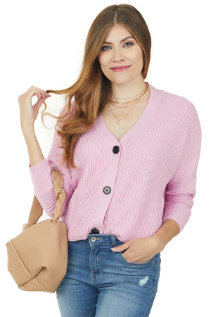 Carnation Dolman Sleeve Ribbed Knit Cardigan