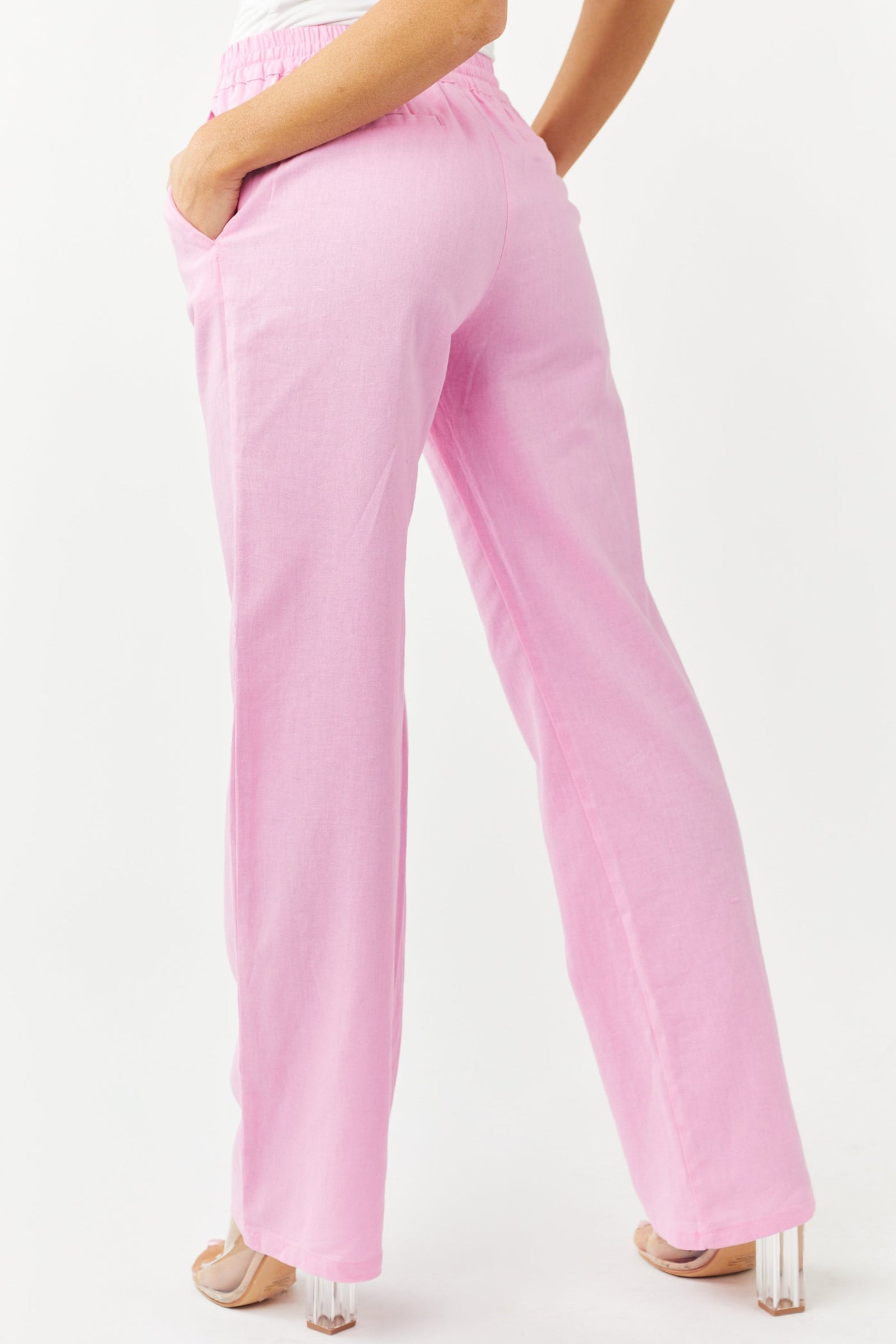 Carnation Elastic Waist Woven Linen Pants