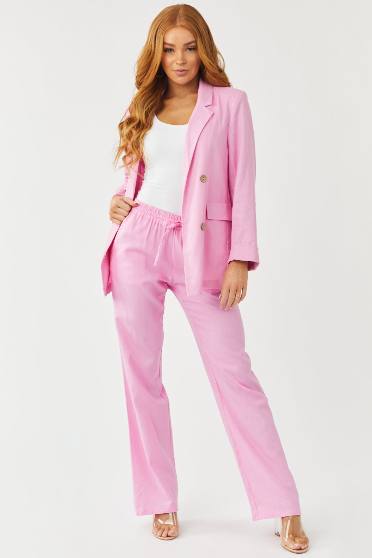 Carnation Elastic Waist Woven Linen Pants