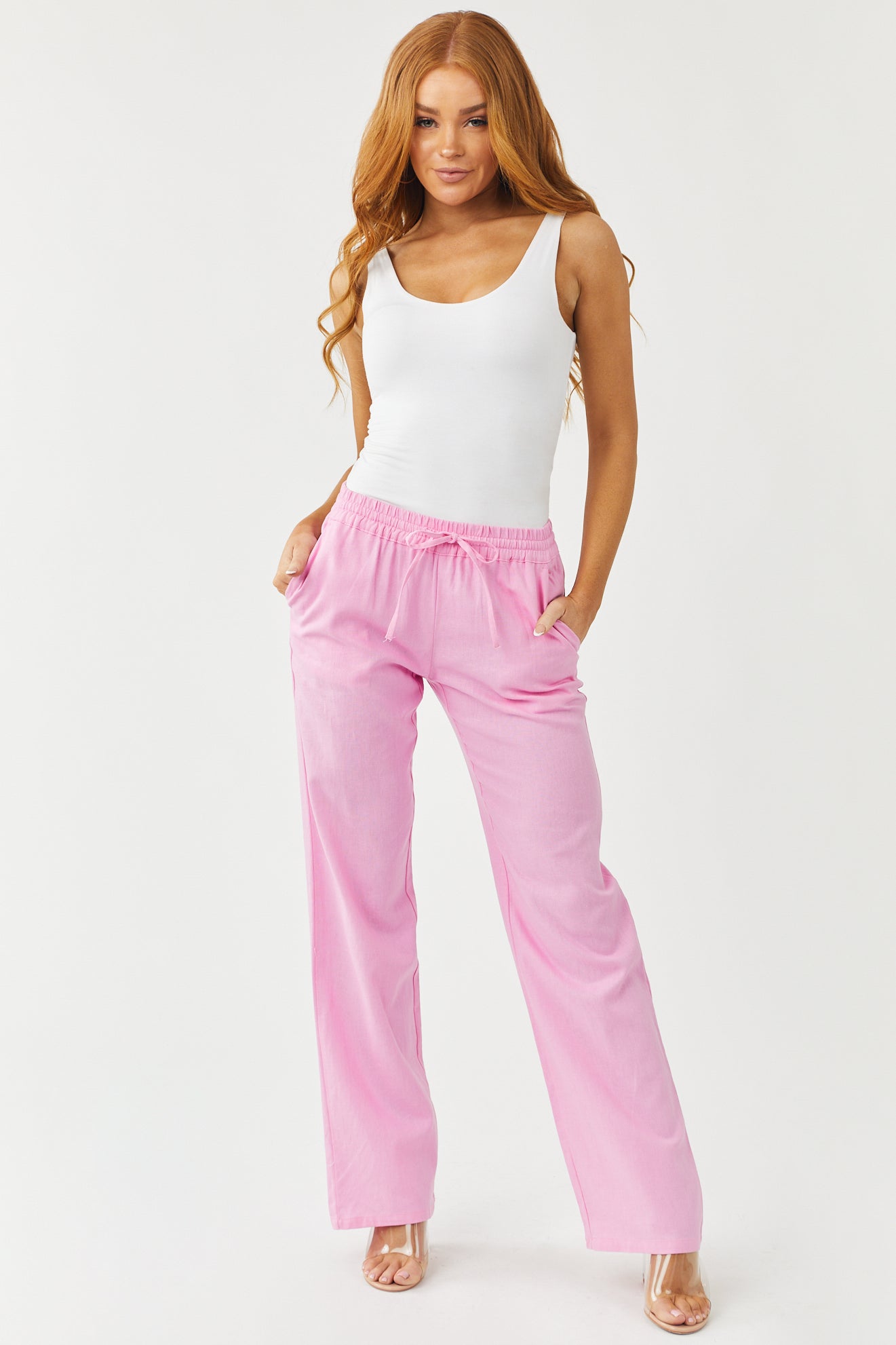 Carnation Elastic Waist Woven Linen Pants
