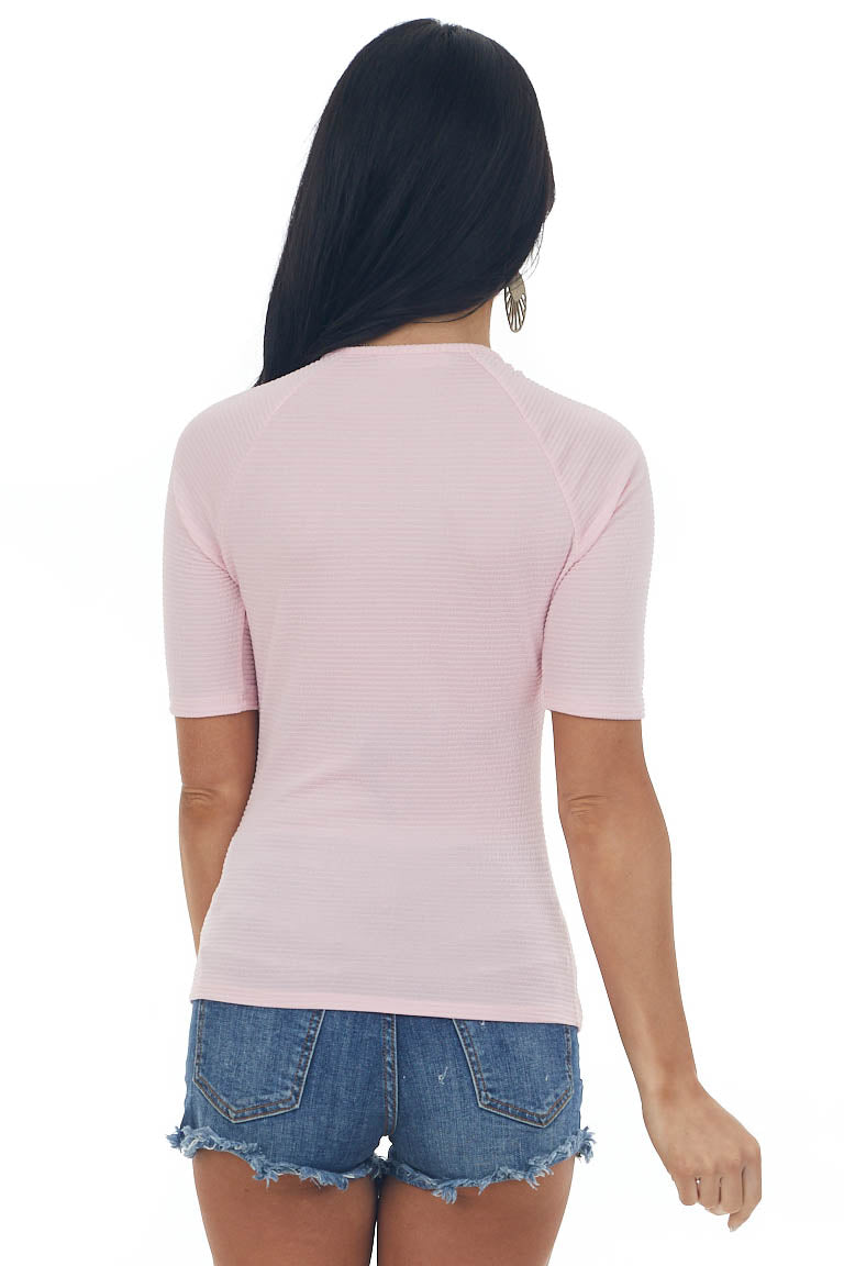 Carnation Ribbed Henley V Neck Button Up Top