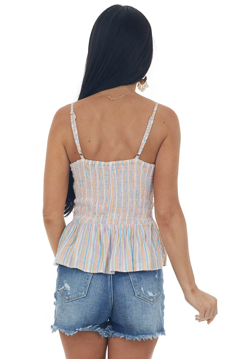 Carnation Striped Smocked Woven Peplum Tank Top