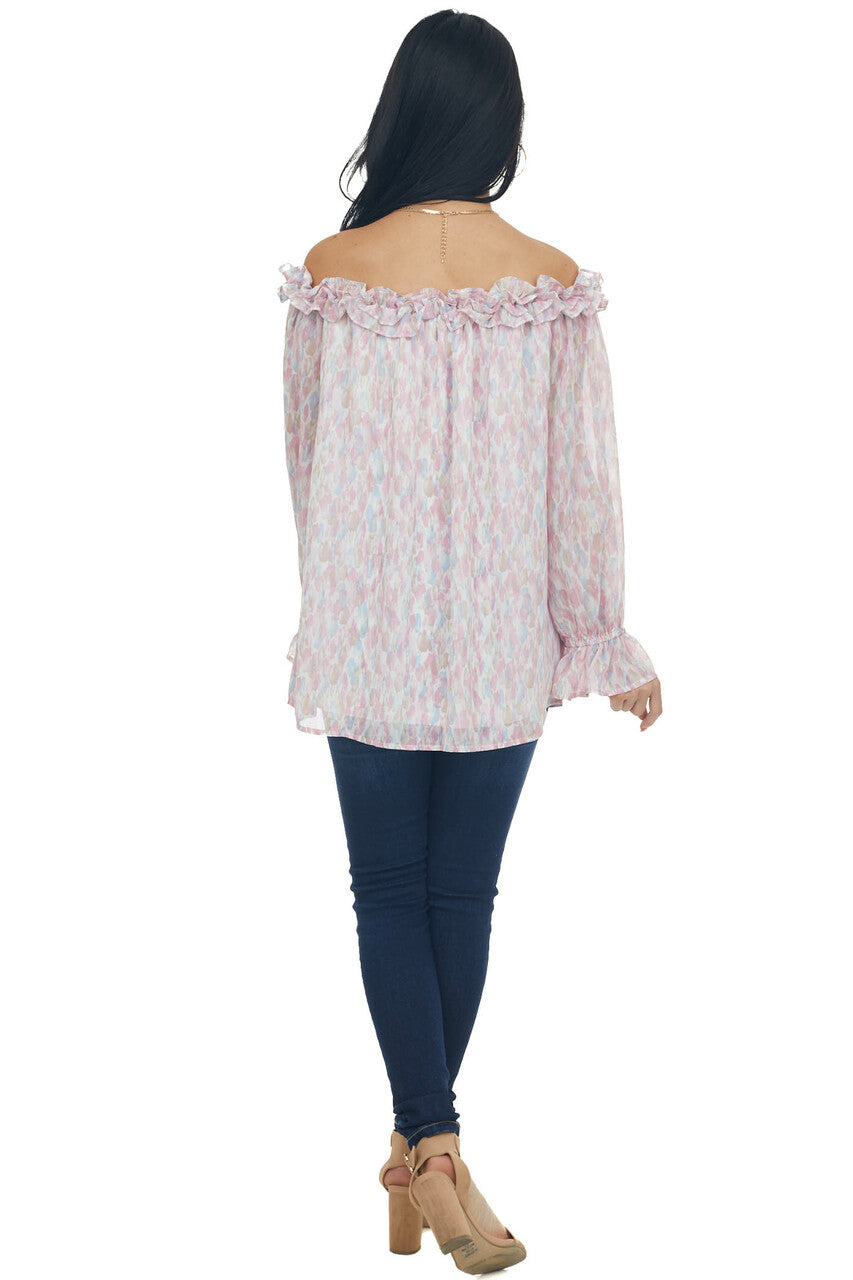 Carnation Watercolor Ruffle Off Shoulder Top