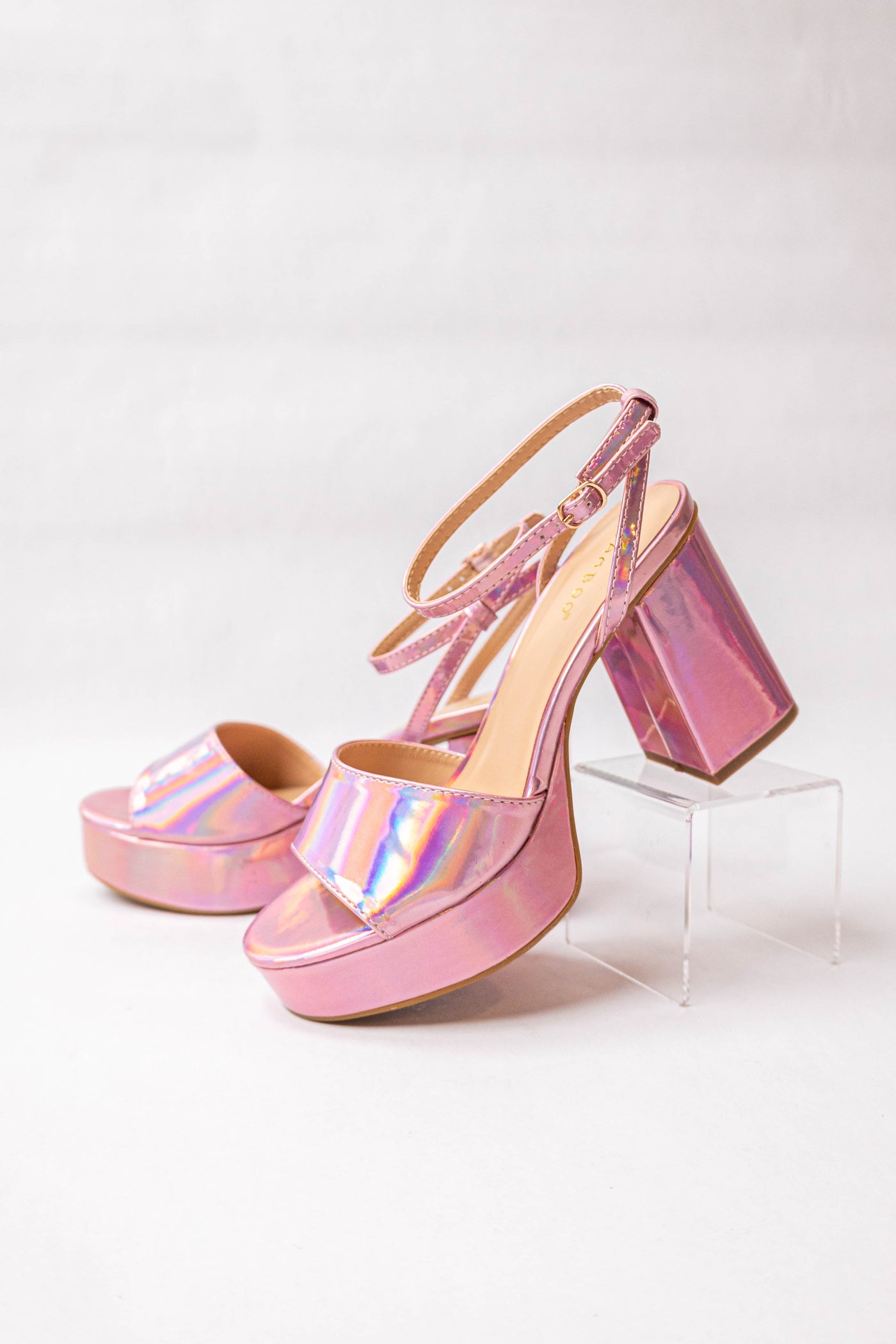 Carnation Iridescent Platform Chunky Heels
