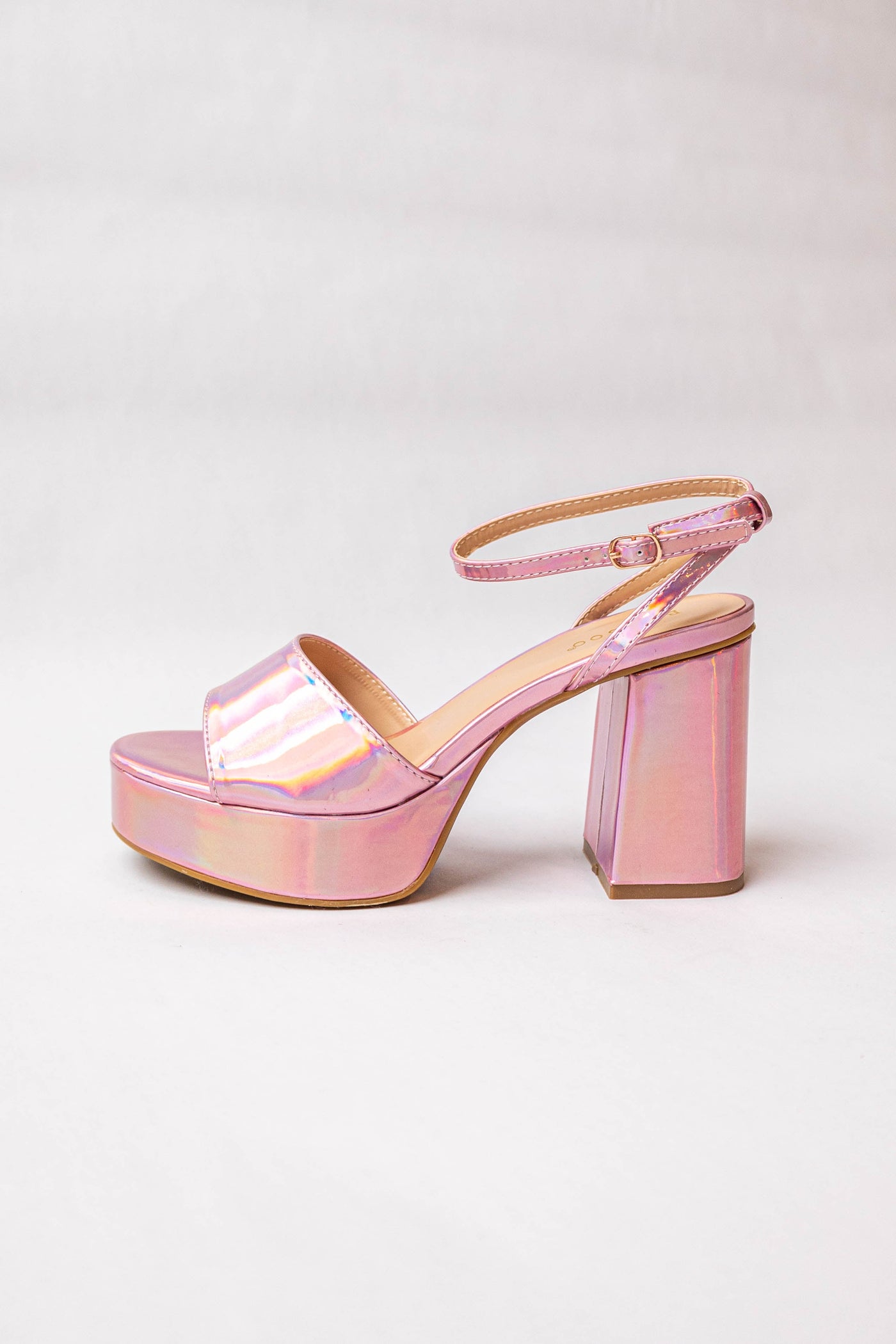 Carnation Iridescent Platform Chunky Heels