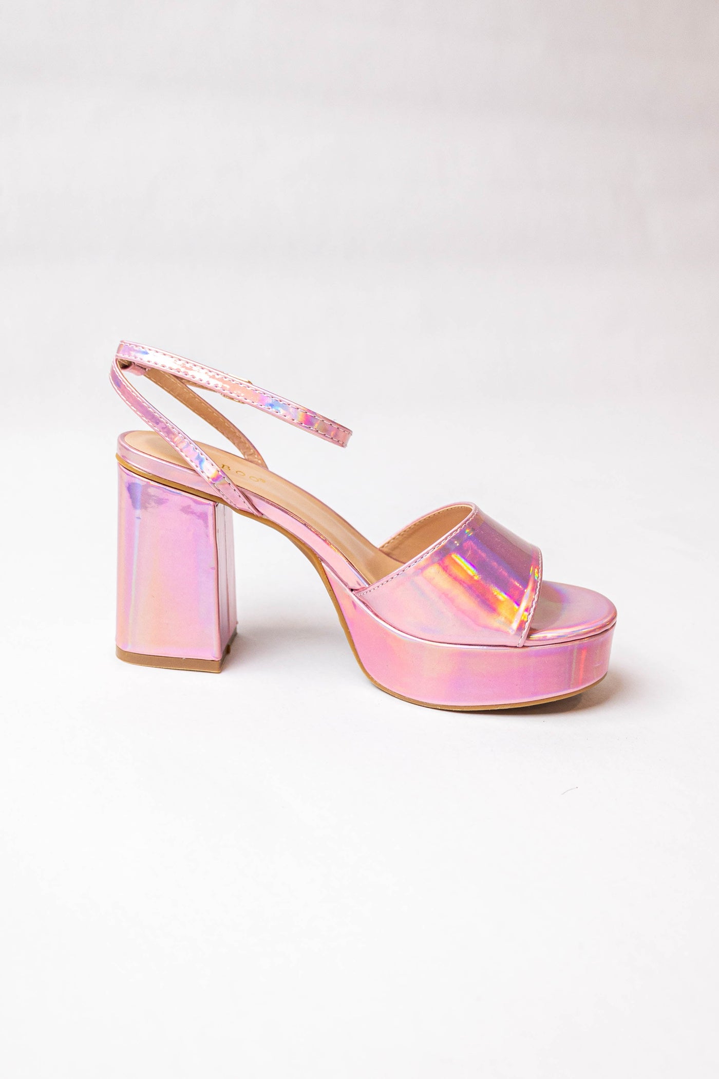 Carnation Iridescent Platform Chunky Heels
