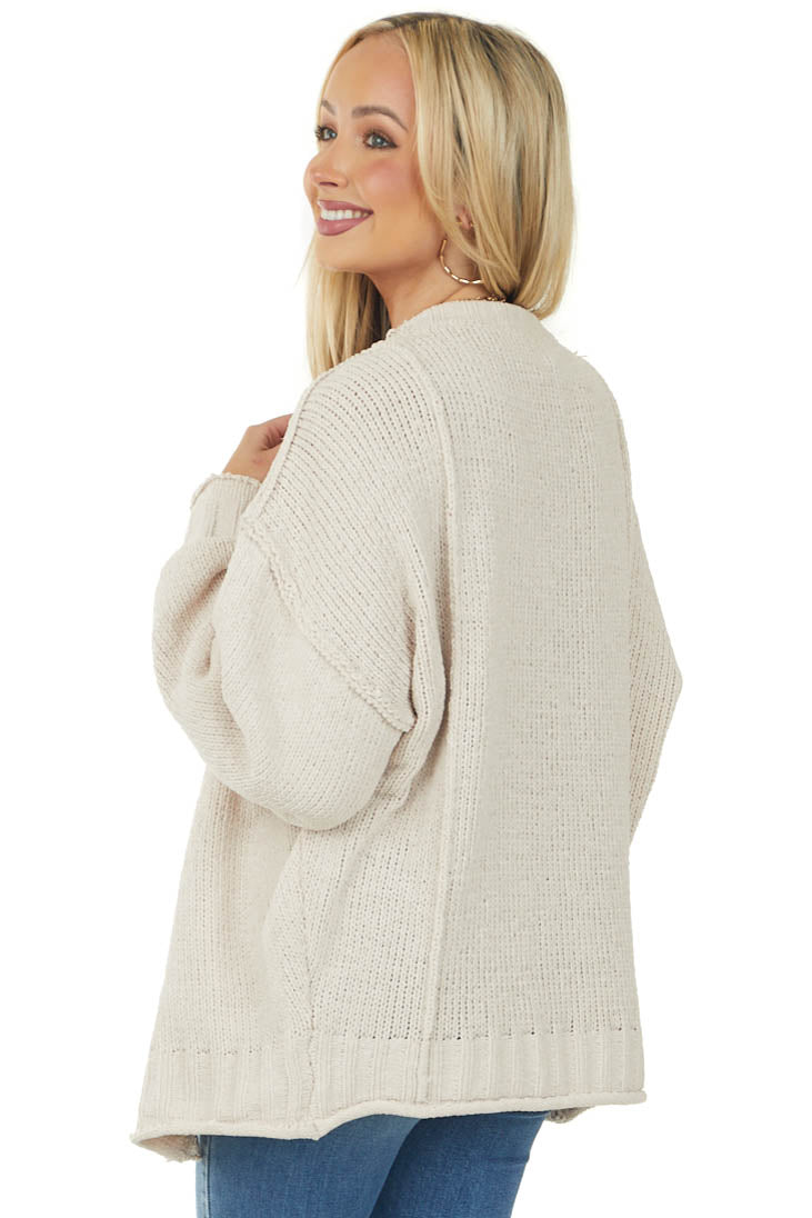 Champagne Button Front Chenille Knit Cardigan