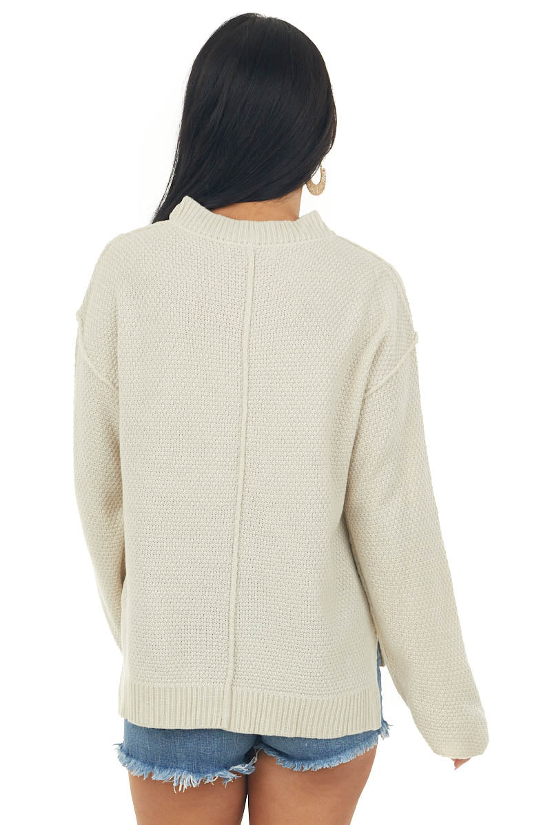 Champagne Drop Shoulder Henley Knit Sweater