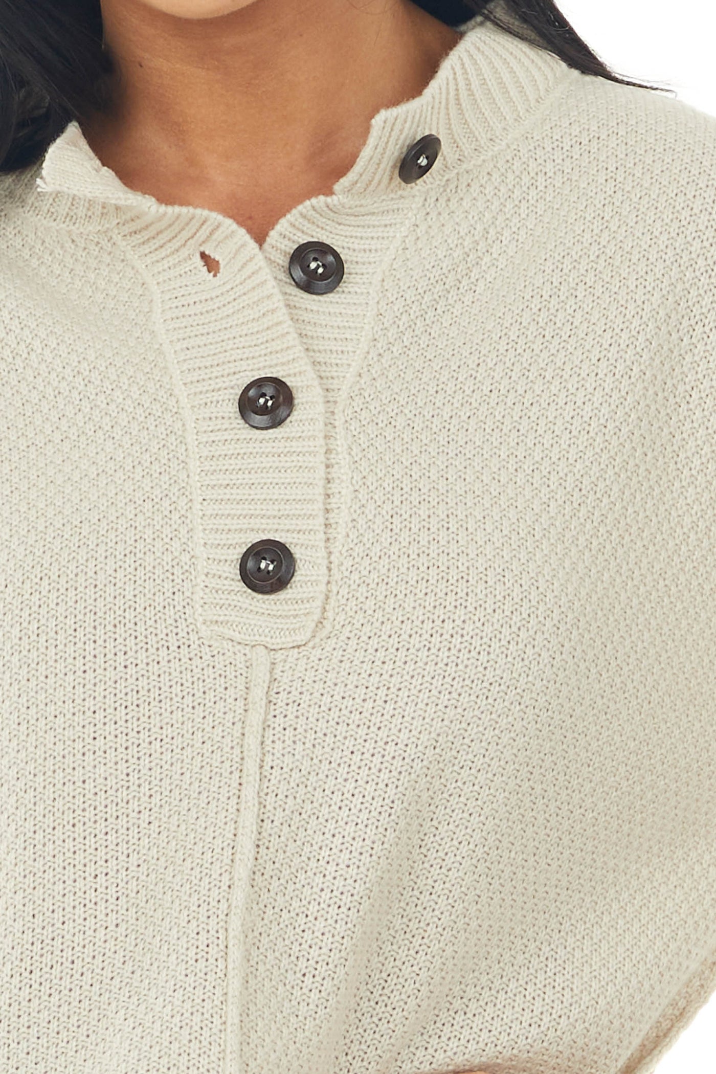 Champagne Drop Shoulder Henley Knit Sweater