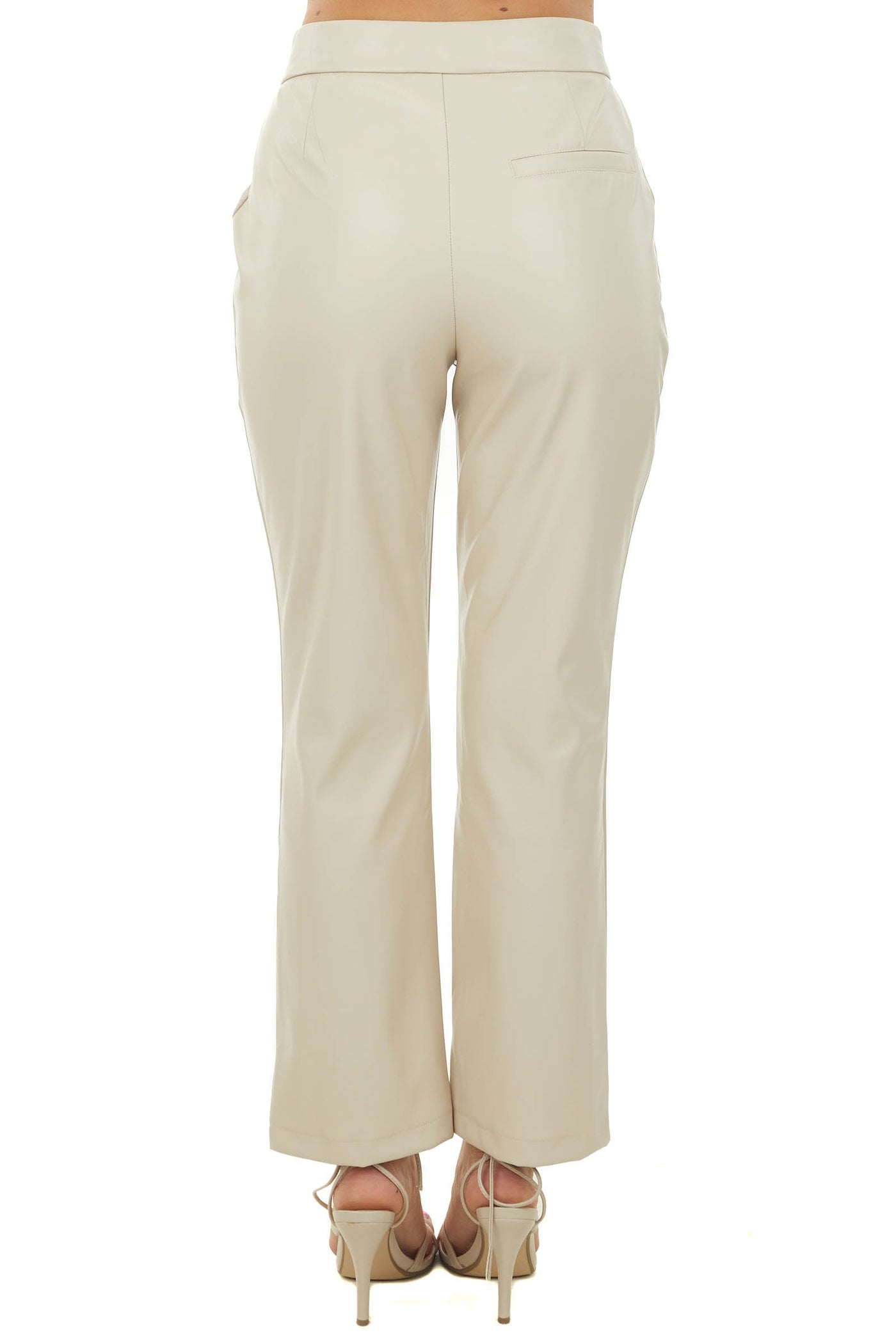 Champagne Faux Leather Pants with Slight Flare