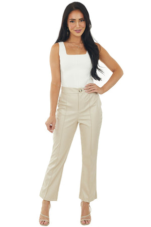 Champagne Faux Leather Pants with Slight Flare