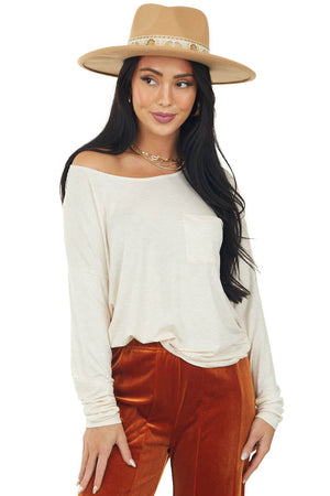 Champagne Long Sleeve Knit Top with Chest Pocket