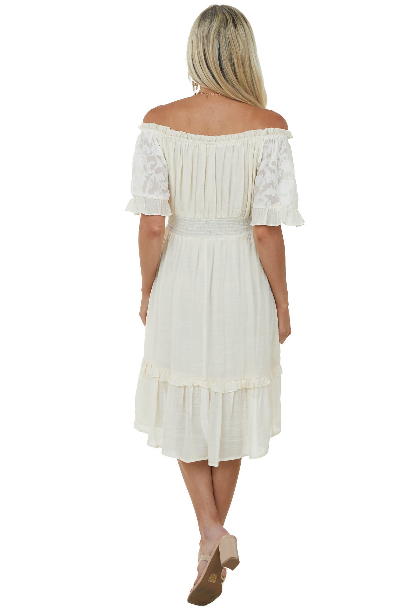 Champagne Off Shoulder Bell Sleeve Short Dress