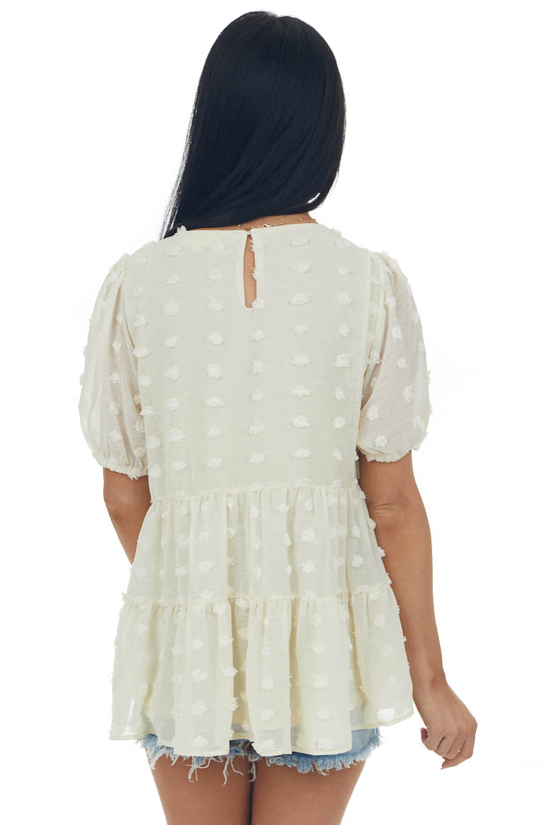 Champagne Swiss Dot Tiered Puff Sleeve Blouse