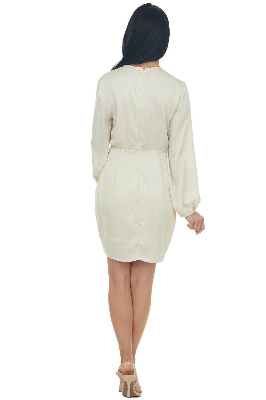 Champagne Tulip Hem V Neck Long Sleeve Dress