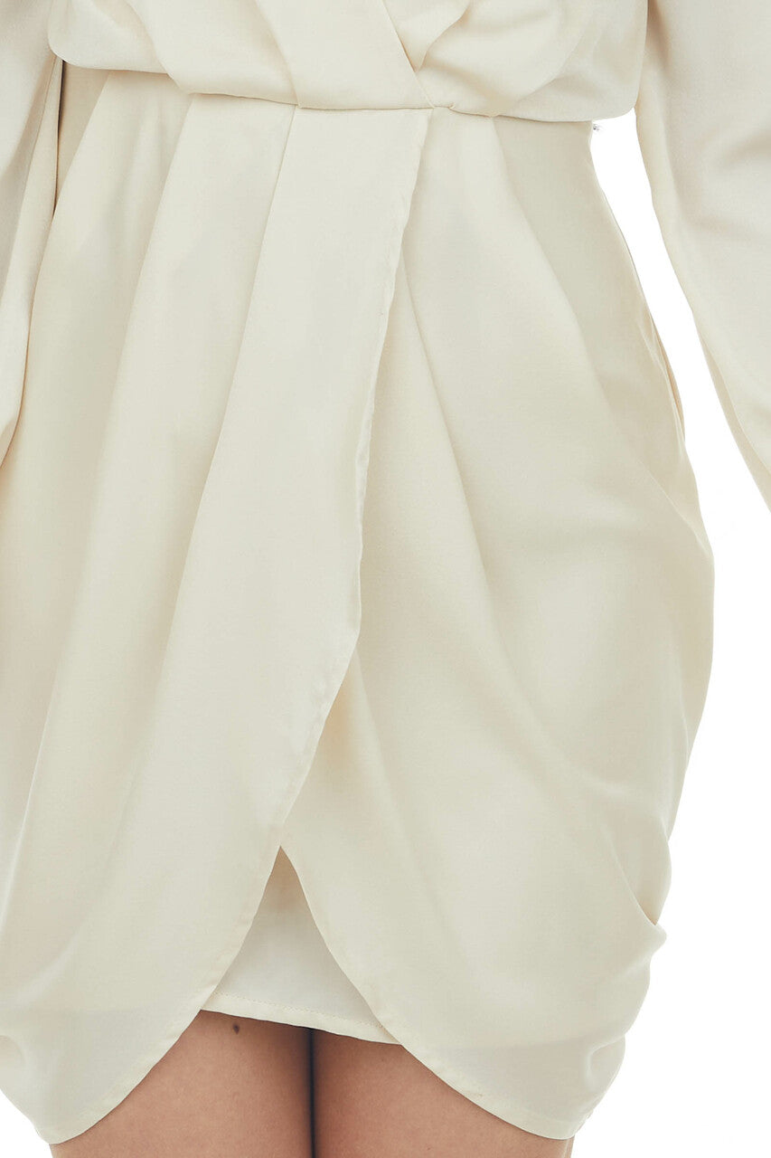 Champagne Tulip Hem V Neck Long Sleeve Dress