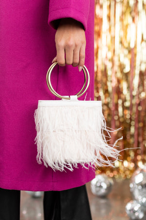 Champagne Feather Fringe Ring Handle Bucket Bag