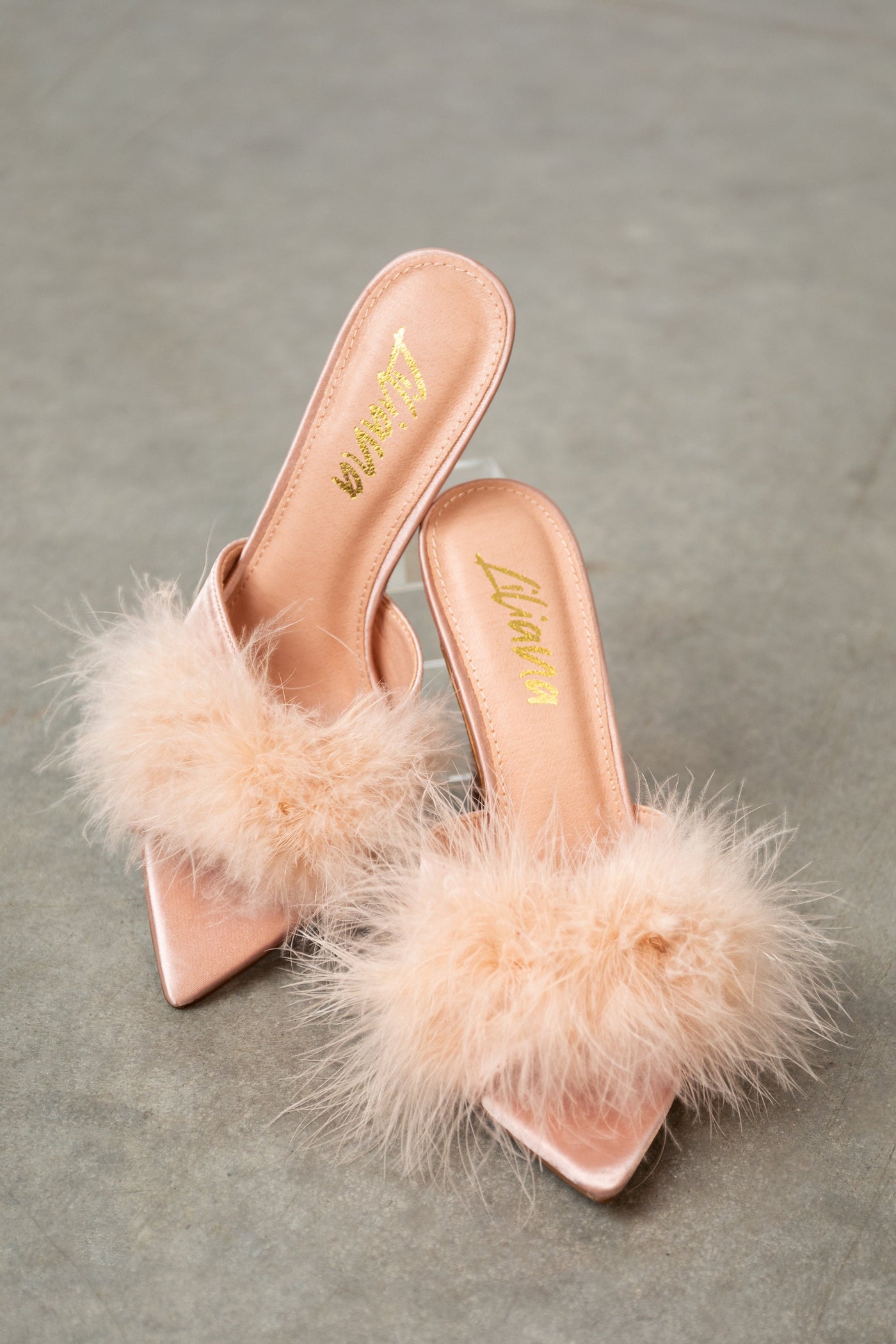 Champagne Feather Strap Pointed Toe High Heels