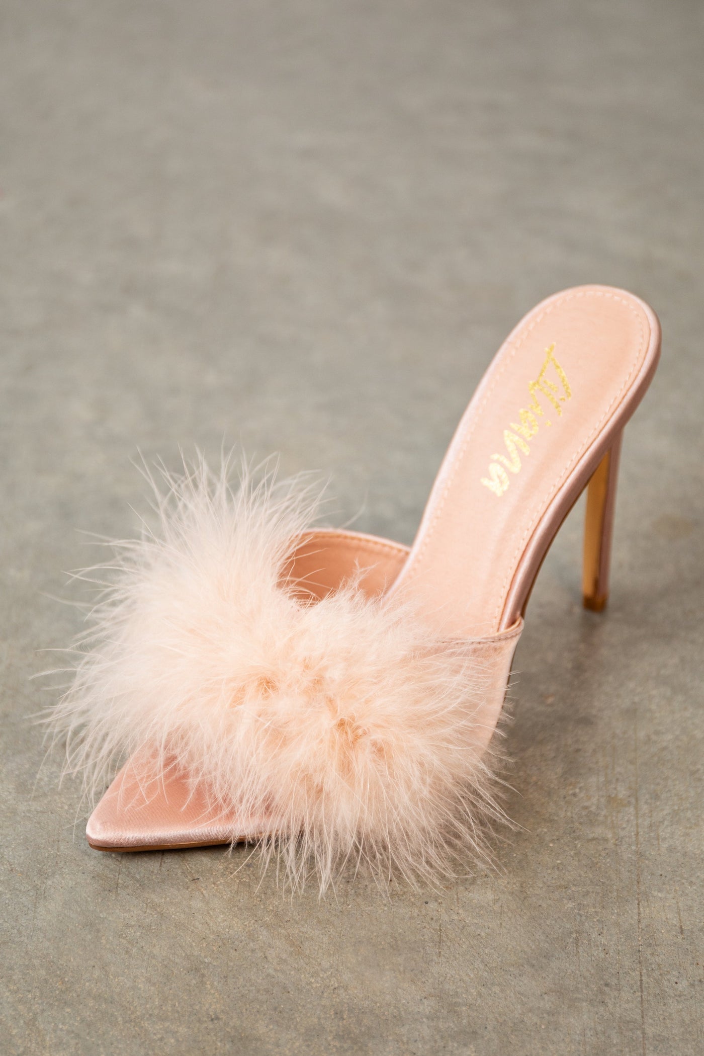 Champagne Feather Strap Pointed Toe High Heels