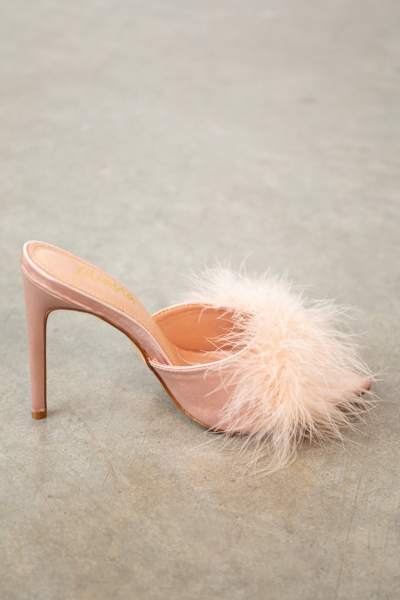 Champagne Feather Strap Pointed Toe High Heels