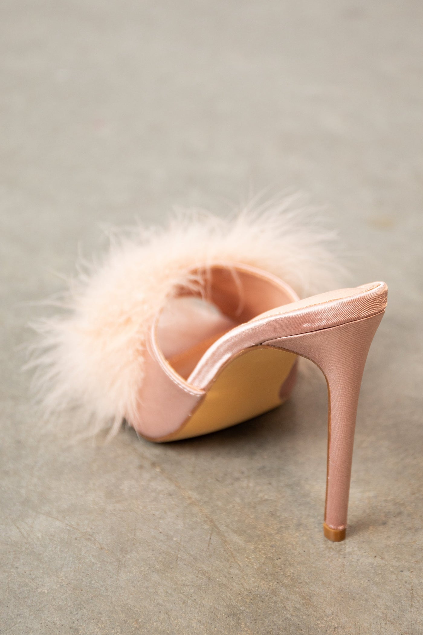 Champagne Feather Strap Pointed Toe High Heels