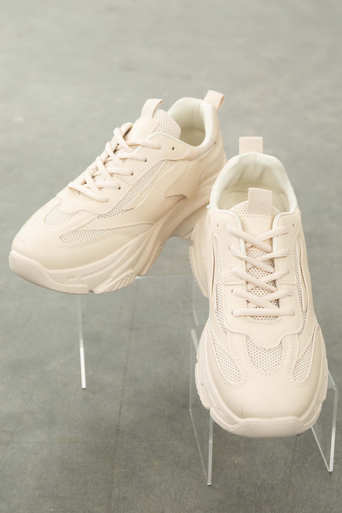Champagne Lace Up Chunky Sole Sneakers
