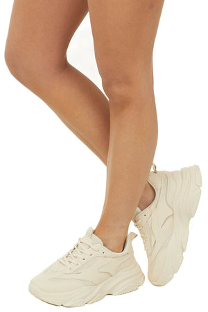 Champagne Lace Up Chunky Sole Sneakers