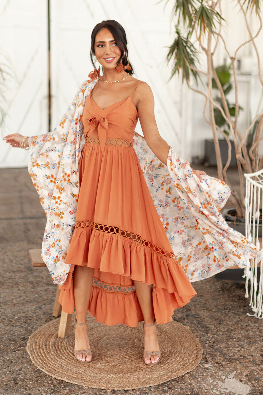 Champagne Floral Textured Open Front Kimono