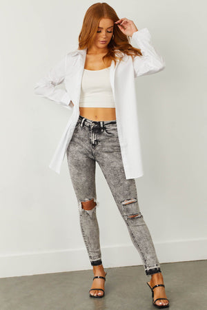 Charcoal Acid Wash High Rise Torn Skinny Jeans