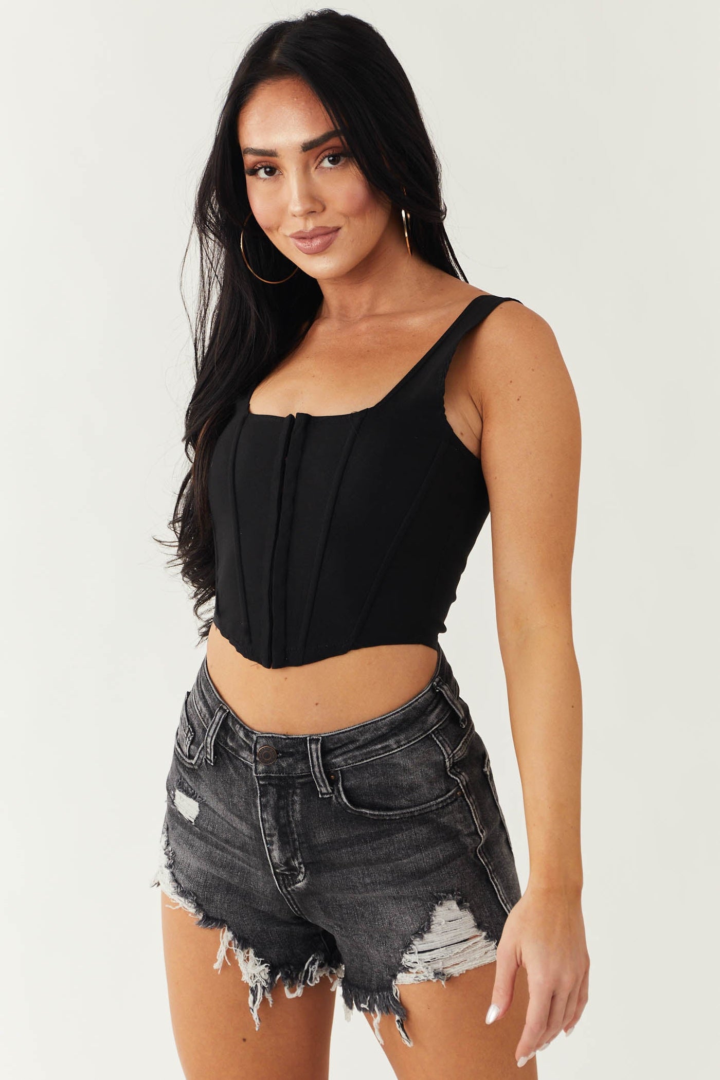 Charcoal High Rise Distressed Denim Shorts