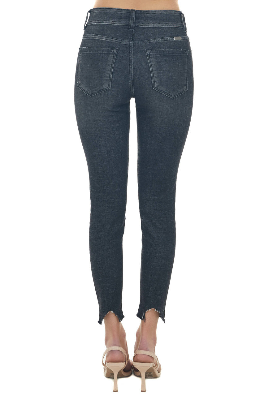 Charcoal High Rise Shark Bite Hem Skinny Jeans