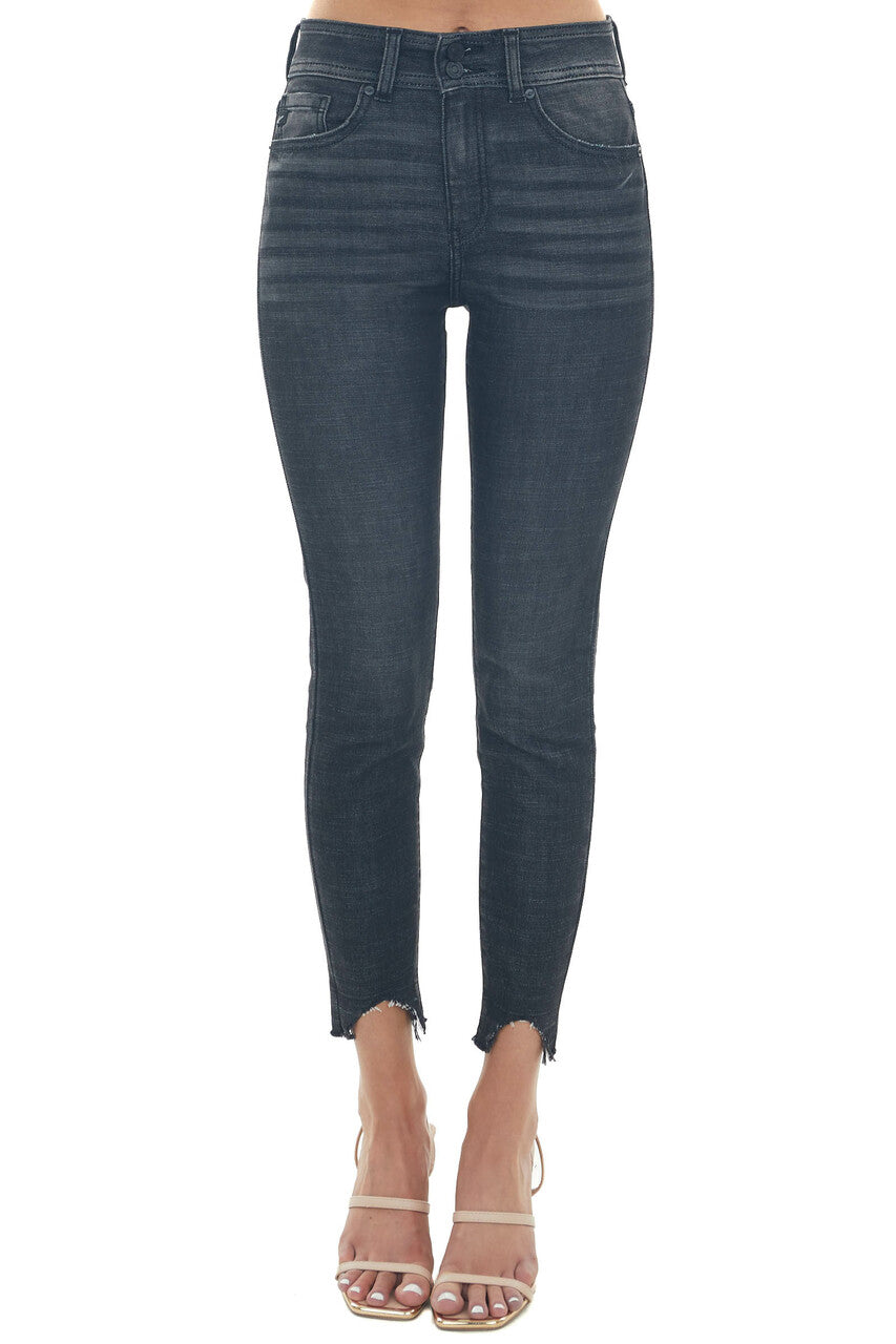 Charcoal High Rise Shark Bite Hem Skinny Jeans