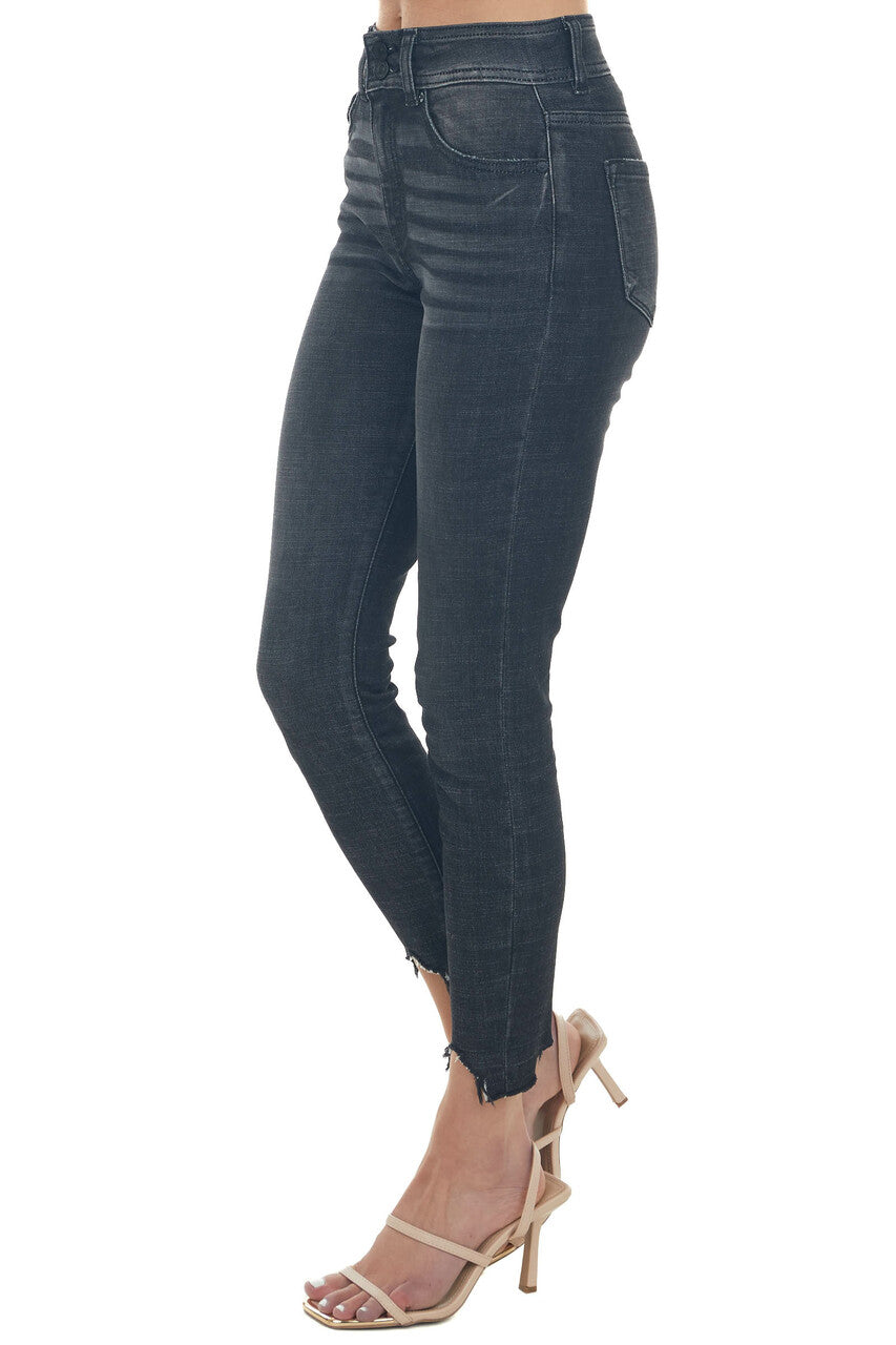 Charcoal High Rise Shark Bite Hem Skinny Jeans