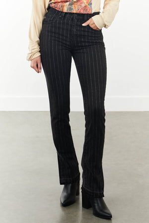 Charcoal High Rise Silver Metallic Threaded Jeans