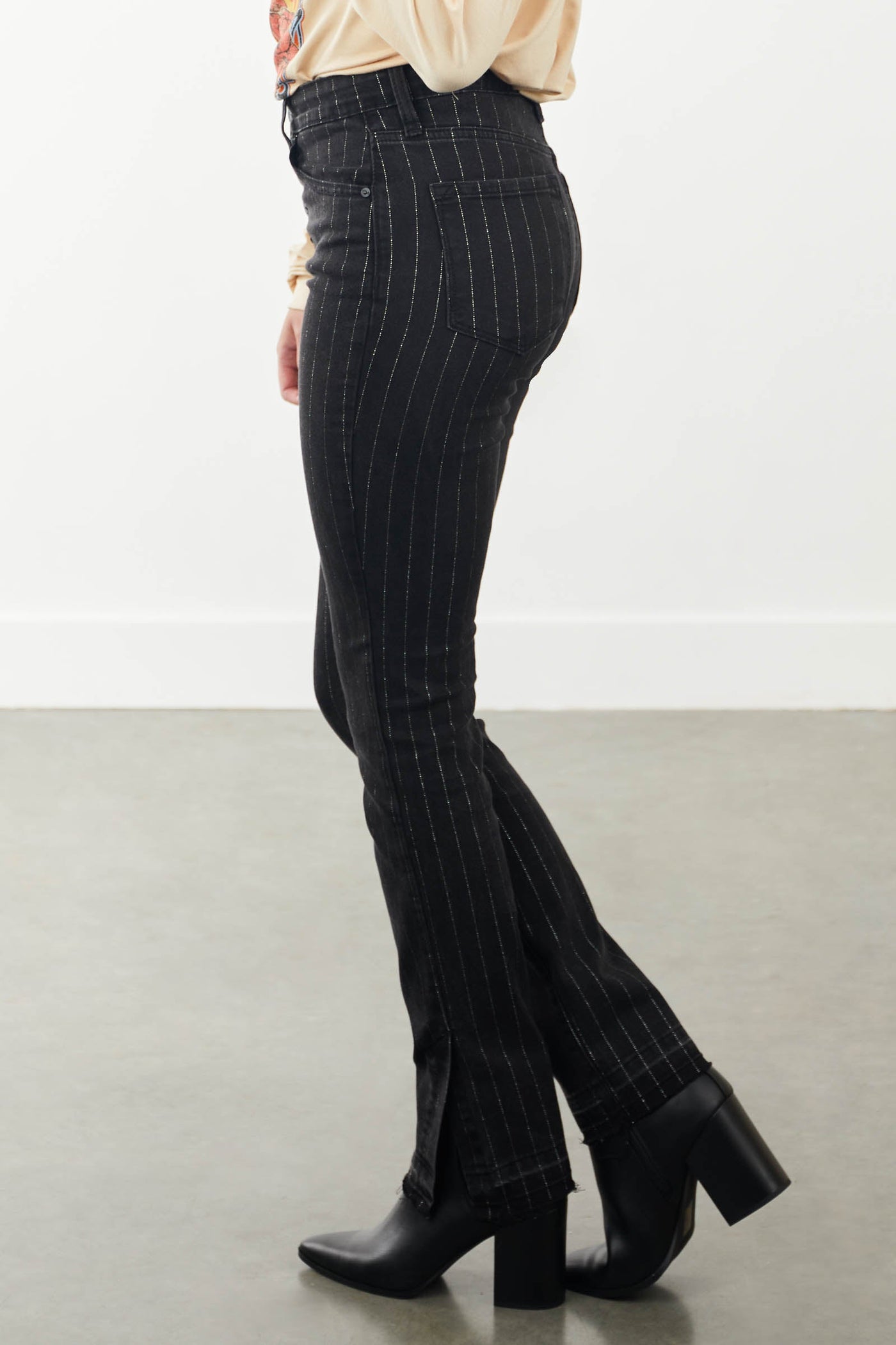 Charcoal High Rise Silver Metallic Threaded Jeans