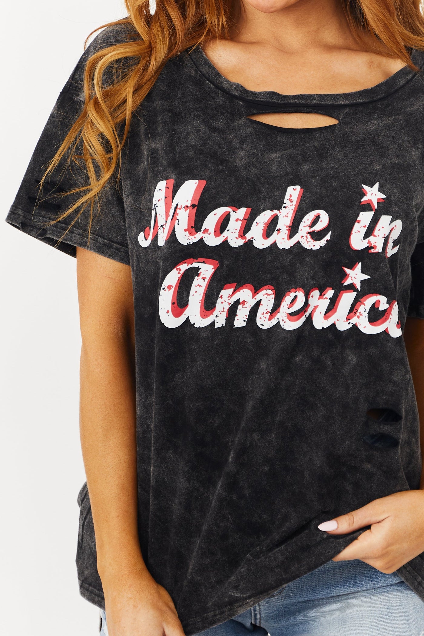 Charcoal Mineral Wash 'Made In America' Graphic Top