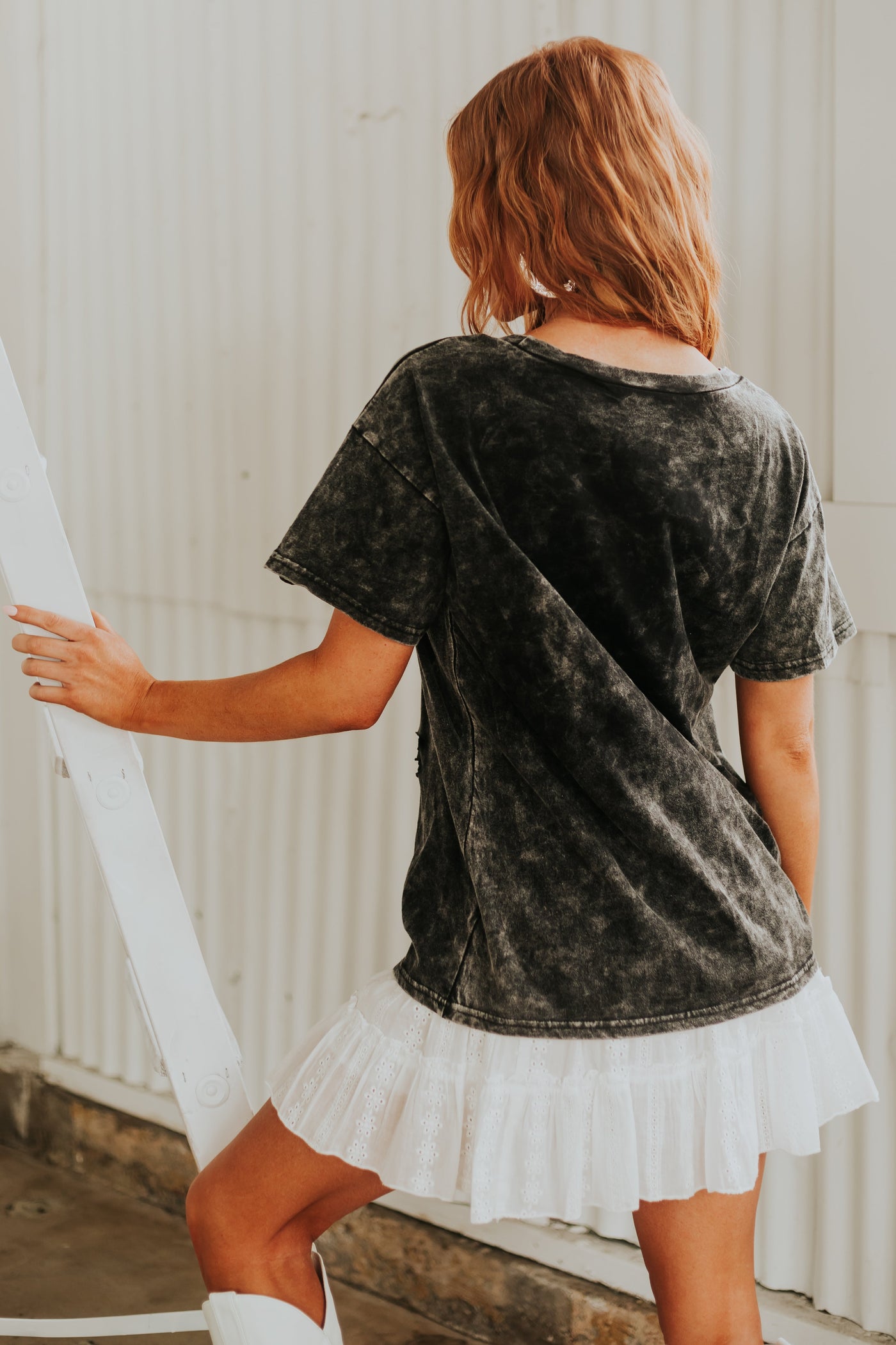 Charcoal Mineral Wash 'USA' Cut Out Graphic Top