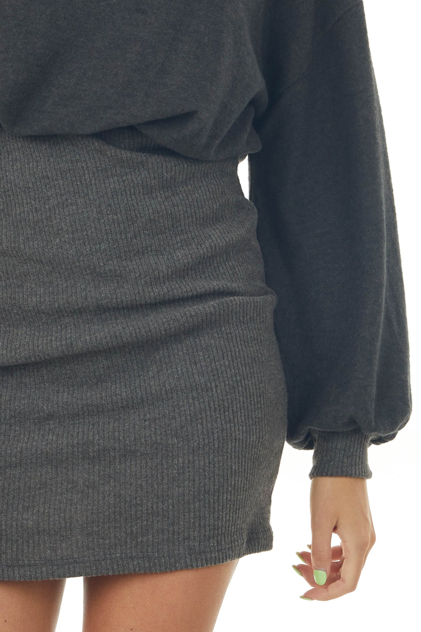Charcoal Ribbed Skirt Brushed Sweater Dress