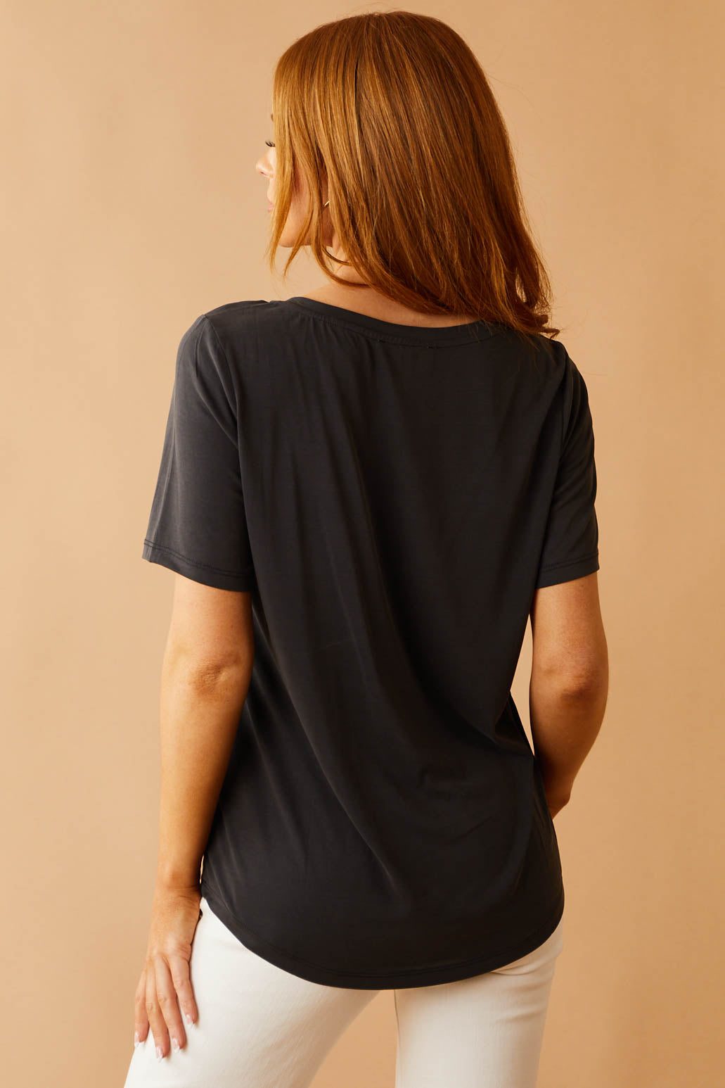 Charcoal Short Sleeve Chest Pocket Knit Top