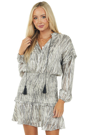 Charcoal Snakeskin Print Short Blouson Dress