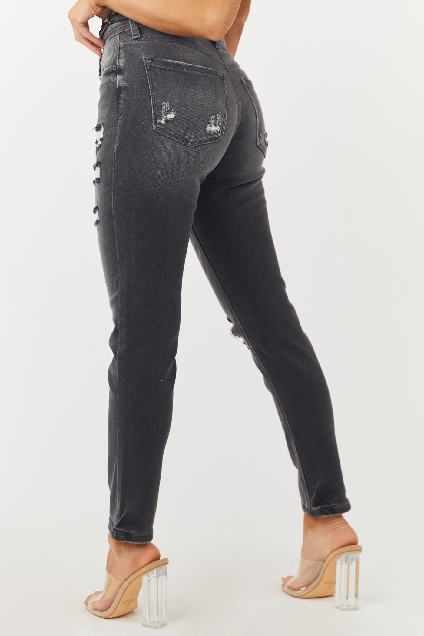 Charcoal Wash Distressed High Rise Jeans